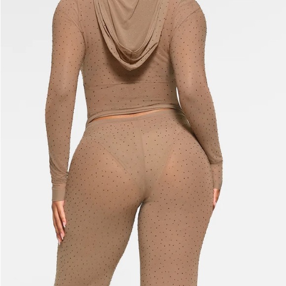 MESH RHINESTONE SWIM COVER UPS ZIP-UP SET
